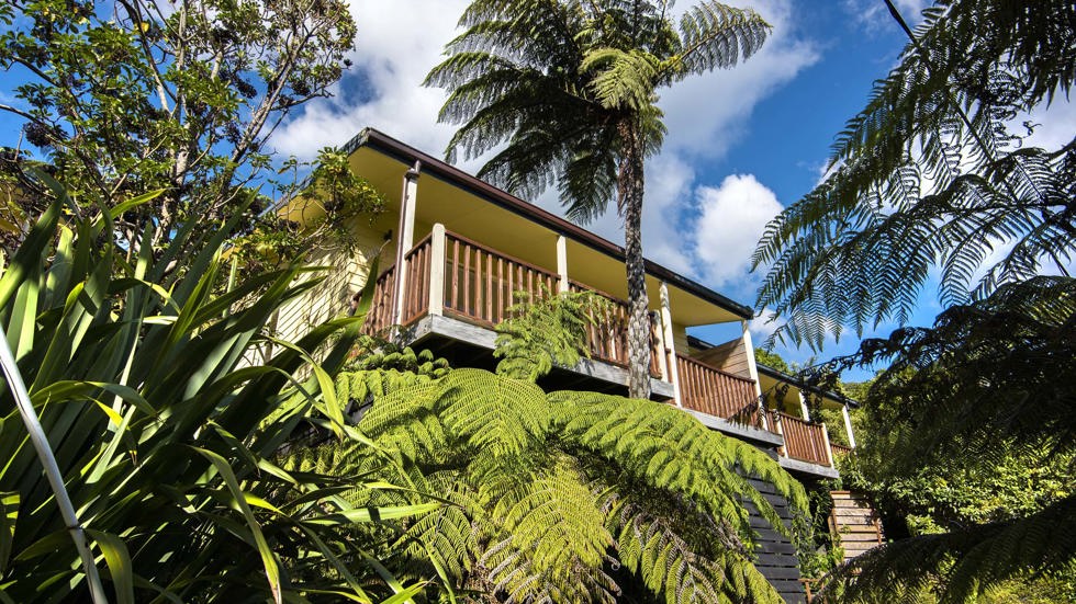 Frond Suite accommodation rooms are surrounded by native bush and have a private balcony to enjoy views of Punga Cove in the Marlborough Sounds in New Zealand's top of the South Island