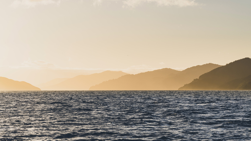 Sunset over Marlborough Sounds, New Zealand