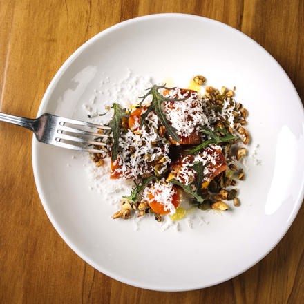 The Punga Fern Restaurant has a range of delicious dining options on the menu like this carrot and vegetables meal at Punga Cove in the Marlborough Sounds, New Zealand