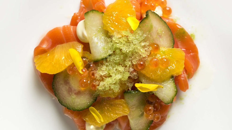 The Punga Fern Restaurant has a range of delicious dining options on the menu like this fresh salmon meal at Punga Cove in the Marlborough Sounds, New Zealand